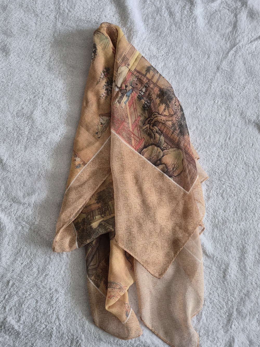 Peach Scenic Printed Silk Scarf